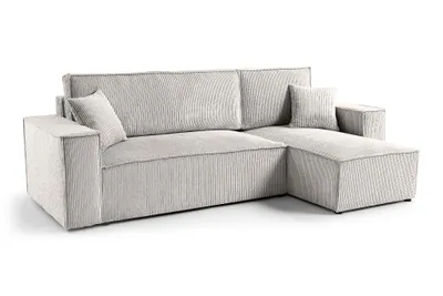 Produktbild von CELTIC 245x150 –Cord Ecksofa, Schlafsofa mit Bettkasten, Skandinavisch/Boho Design, Universell, POSO 100 - Hell Ecru