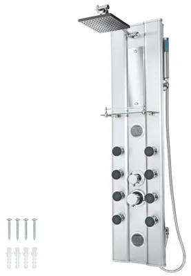 Produktbild von tectake® Aluminium Duschpaneel Regendusche Ablage aus Glas