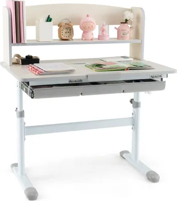 Immagine prodotto di Scrivania per bambini regolabile con piano inclinabile, cassetto, ripiani - Grigio