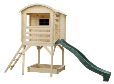 Immagine prodotto di Joy - Casetta da giardino per bambini con scivolo, sabbiera e scaletta. Casetta gioco per bambini con scivolo. 181x146x265H cm