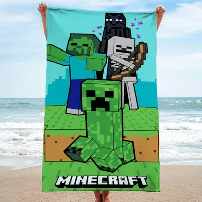 Produktbild von Minecraft Strandtuch Handtuch für Jungen 70x140 cm Duschtuch Badetuch aus 100% Baumwolle mit Creeper und Zombies, Maschinenwaschbar