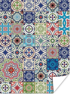 Produktbild von MuchoWow® Poster Blumen - Muster - Grün - Blau 90x120 cm - Wohnzimmer