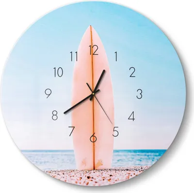 Produktbild von DEQORI Glasuhr Ø50 cm Zahlen 'Surfsehnsucht' Wanduhr Glas Uhr Design leise Küchenuhr