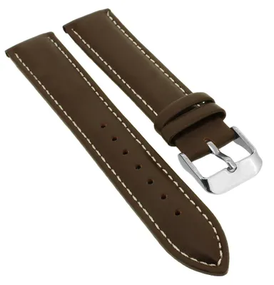 Produktbild von Minott | Uhrenarmband glattes Leder gepolstert mit Kontrastnaht braun, Stegbreite:22mm, Schließe:Silbern