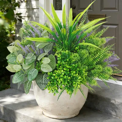 Image de Lot de 12 plantes artificielles - Plantes artificielles résistantes aux intempéries - Plantes artificielles pour balcon - Plantes vertes pour l'extérieur - Faciles d'entretien - Résistantes aux UV - Plantes artificielles