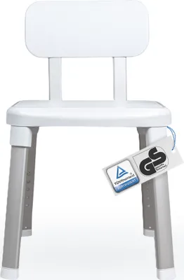 Produktbild von Weinberger Badstuhl Duschhocker mit Rückenlehne, Anti-Rutsch, bis 150 KG, Badezimmer Sitzhilfe für Senioren, höhenverstellbar, Weiß, Modell: 43906