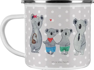Produktbild von Mr. & Mrs. Panda Pott Koala Familie zwei - Grau Pastell - Geschenk, Koalabär, Emaille Becher, Haferl, Teetasse, Campingtasse, Muttertag, Tasse