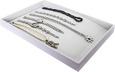 Produktbild von Vorlagebrett Schmuckkasten Schmucklade Schmuckdisplay Schaukasten für lange Ketten Armbänder Uhr weiss
