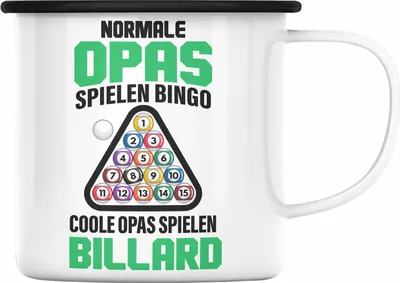Produktbild von Trendation - Billard Opa Emaille Tasse Geschenk Billardspieler Geschenkidee Emaille Emaille Tasse Pool (Schwarz)