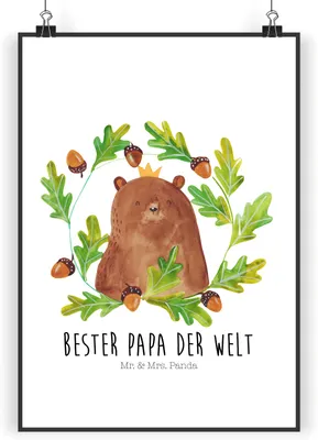 Produktbild von Mr. & Mrs. Panda Bild Bär König DIN A3 - Weiß - Geschenk, Kunstdruck, Vater, Papa, wanddeko, Vatertag, drucke, Dad, Plakat, poster, Teddy