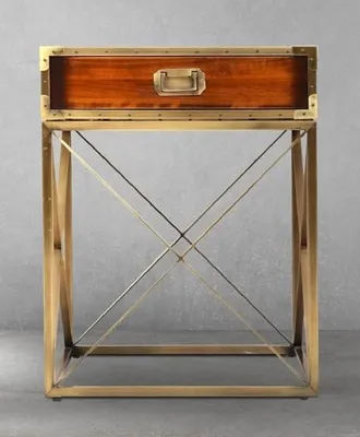 Produktbild von Casa Padrino Luxus Vintage Stil Beistelltisch Braun / Messing 55,5 x 55,5 x H. 72 cm - Quadratischer Nachttisch mit Schublade - Wohnzimmer Möbel - Schlafzimmer Möbel - Luxus Vintage Stil Möbel