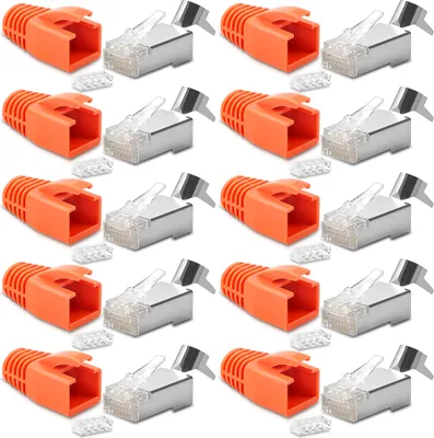 Produktbild von Netzwerkstecker CAT 7 10x Netzwerk Crimp Stecker RJ45 Knickschutz Verlegekabel