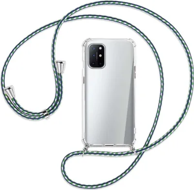 Produktbild von Handykette Backcover-Schutzhülle mit Band (Metall silberfarben) für OnePlus 8T - grün/blau/weiß