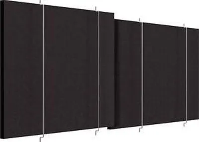 A product image showing multiple black panels suspended by thin wires.