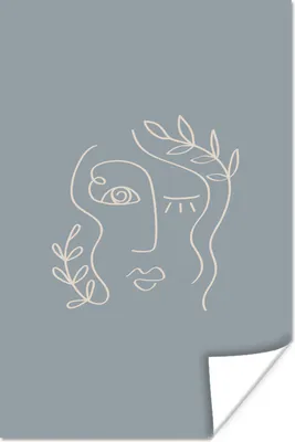 Produktbild von MuchoWow® Poster Pastell - Blätter - Gesicht 60x90 cm - Wanddekoration