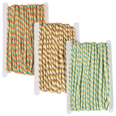 Image de Corde de macramé, 60 mètres - Corde à 3 brins - Diamètre de 6 mm - 3 couleurs - Pour travaux manuels et artisanat - Polyester de haute qualité