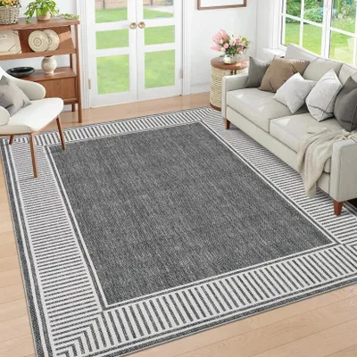 Obrázok produktu pre Umývateľný koberec – koberec do obytných priestorov – 240 × 340 cm – sivý – 100 % polyester – protišmyková gumová spodná strana – možné prať v práčke – jednofarebný
