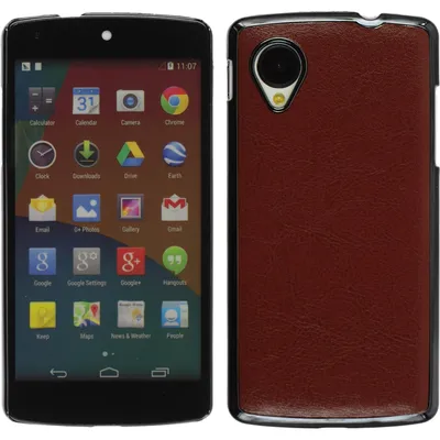 Produktbild von PhoneNatic Case kompatibel mit Google Nexus 5 - Hülle braun Lederoptik Hard-case + 2 Schutzfolien