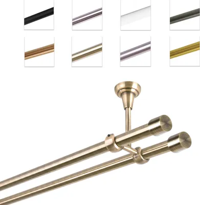 Produktbild von Gardinenstange Vorhangstange 19 mm Deckenmontage 2-läufig, Antik Gold, 240 cm