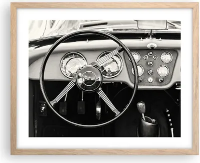 Produktbild von Gerahmtes Poster - Rahmen in heller Eiche - Lenkrad Auto Vintage - 50x40 cm - Wand Bild - Wanddeko - Wandbilder - Kunstposter - Wandposter - Bilderrahmen - Bilder - Kunstdruck - P2NAA50x40-4853