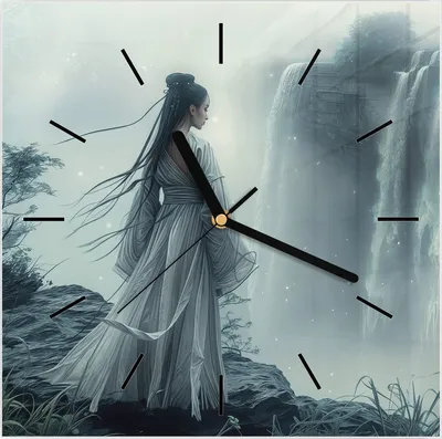 Produktbild von Wanduhr aus Glas mit Motiv Frau Am Wasserfall- 30 x 30 cm - inkl. Aufhängesystem