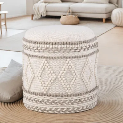 Produktbild von WOHNLING Sitzhocker mit Stauraum – Ø 40 x H 45 cm – runder Aufbewahrungshocker aus Stoff mit Boho – gepolsterter Fußhocker Beistellhocker