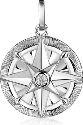 Produktbild von MATERIA by Matthias Wagner Kompass Damen Kettenanhänger 925 Silber rhodiniert mit Zirkonia wahlweise mit Kette KA-512-Silber