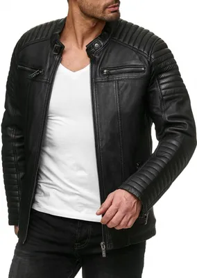 Produktbild von Red Bridge Herren Kunst- Lederjacke Bikerjacke Biker Steppjacke Schwarz Schwarz L