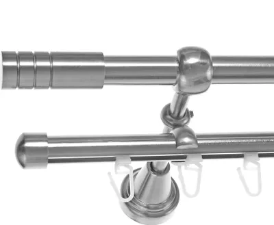 Produktbild von Gardinenstange Rohr und Innenlauf Edelstahl Look, Metall, Durchmesser 16mm, Wandträger H14RI, 2-läufig, Länge 120, Endkappe E28