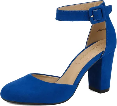 Productafbeelding van Damespumps met gesloten neus, enkelband met gesp en hakhoogte van circa 10 cm, blauw