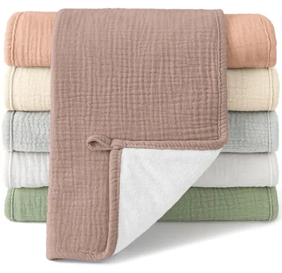 Image de Lot de 6 lingettes en mousseline de coton pour bébés, dimensions 50 x 25 cm