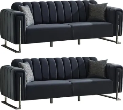 Produktbild von Villa Möbel Sofa Set Himalaya Anthrazit Stellvariante:3+3 Relax- und Bettfunktion, pflegeleichter Mikrofaser Samtstoff