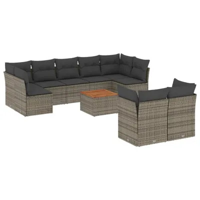 Produktbild von vidaXL 10-tlg. Garten-Sofagarnitur mit Kissen Grau Poly Rattan