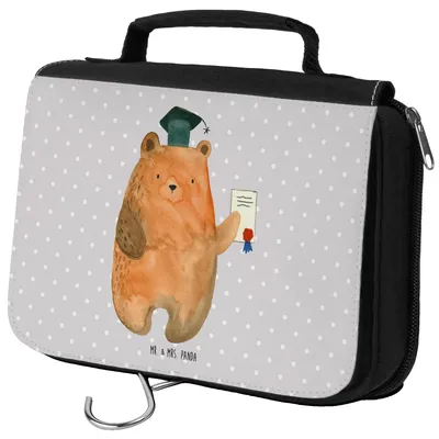 Produktbild von Mr. & Mrs. Panda Kulturbeutel Bär Prüfung - Grau Pastell - Geschenk, Prüfungen, Zeugnis, kulturtäschchen, Abschlusszeugnis, Schminkbeutel, Kosmetiktasche, hygienetasche
