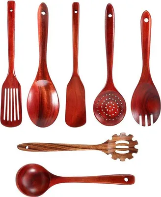 Image de Set d'ustensiles de cuisine en bois, 7 pièces, teck naturel