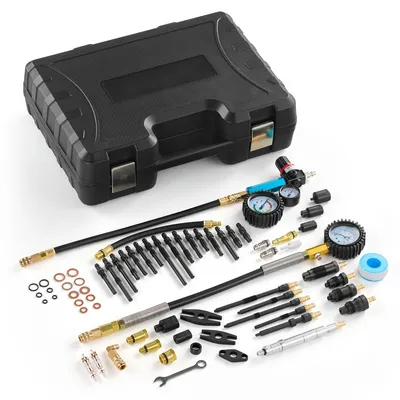 Produktbild von Druckverlustprüfer für Motorzylinder - Zylinderdrucktester Set - Doppelmanometer 0-700/0-100 psi - 4 Adapter - Für Auto und Motorrad - Druckprüfung & Lecksuche