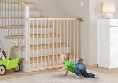 Produktbild von Türschutzgitter Treppenschutzgitter Absperrgitter Buche massiv Kindersicherung 70-108 cm 90.90-99