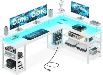 Obrázok produktu pre Herný stôl LED so zásuvkami a portami USB biely 168 × 120 cm
