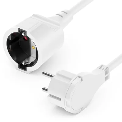 Produktbild von deleyCON 2m Stromkabel Verlängerungskabel mit Flachstecker Schutzkontakt Strom Kabel Verlängerung 3680W Haushalt Büro Multimedia Weiß