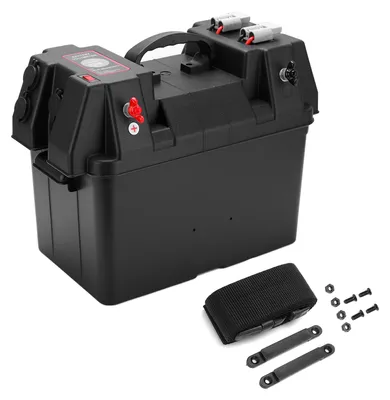 Immagine prodotto di Scatola batteria da 12 V con centro di alimentazione, porta USB, voltmetro e presa accendisigari per rimorchi per barche e camper
