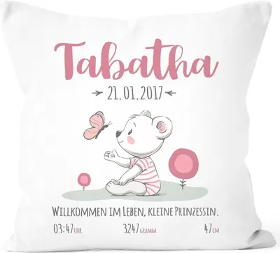 Produktbild von personalisierbares Kissen zur Geburt, Geburtskissen für Mädchen, Namenskissen Geschenk Geburt Baby SpecialMe® weiß unisize