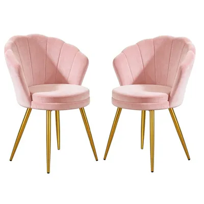 Produktbild von 2er Set Esszimmerstühle Samt Rosa Vintage Design Küchenstühle Muschelform