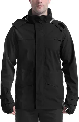 Produktbild von Regenjacke Herren Wasserdicht Atmungsaktiv mit Kapuze Outdoor Schwarz M