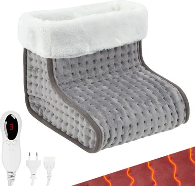 Image de TolleTour Chauffe-pieds électrique avec 10 niveaux de chauffage & minuterie Chauffe-pieds électrique Protection contre la surchauffe & arrêt automatique gris foncé