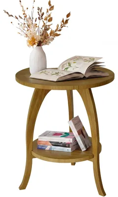 Runder Beistelltisch aus massivem Holz, Retro-Stil, braun