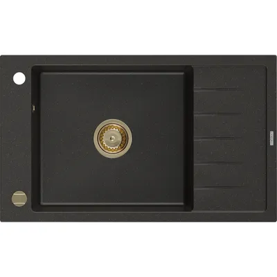 Zdjęcie produktu dla Mexen Elias zlewozmywak granitowy 1-komorowy z ociekaczem 795 x 480 mm, czarny/złoty metalik, syfon złoty - 6511791005-75-G