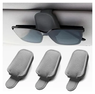 Produktbild von 3 Stück Brillenhalter für das Auto – Universeller Sonnenbrillenhalter – Zubehör für den Innenraum, Grau Leder