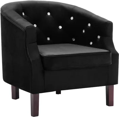 Produktbild von Sessel aus schwarzem Samt mit glänzenden Kristallknöpfen, 65x64x65 cm, Beine aus Gummibaumholz, modernes Design, bequemer Loungesessel für Wohnzimmer, Schlafzimmer und Flur