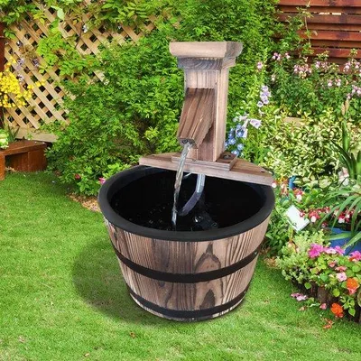 Image de Fontaine de jardin - Nature - Bois d'épicéa, métal - 10,63 cm x 10,63 cm x 14,57 cm