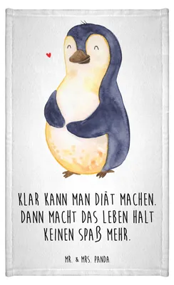 Produktbild von Mr. & Mrs. Panda Handtuch Pinguin Diät - Weiß - Geschenk, Gästetuch, Abnehmen, Gäste-WC, Pinguine, Frotteehandtuch, Frotteetuch, Gästehandtuch Bunt